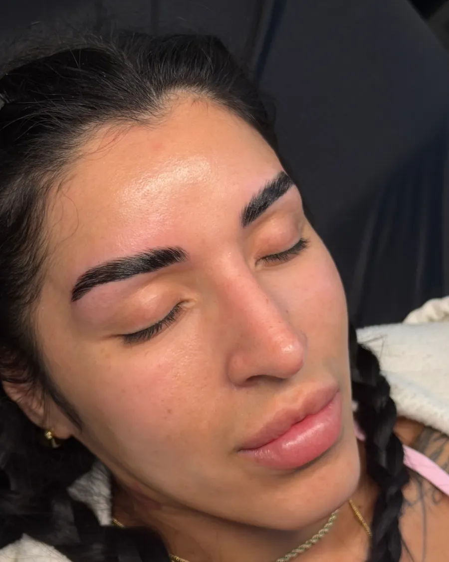 A client's laminated, sculpted brows after a Brow Lamination + Sculpt